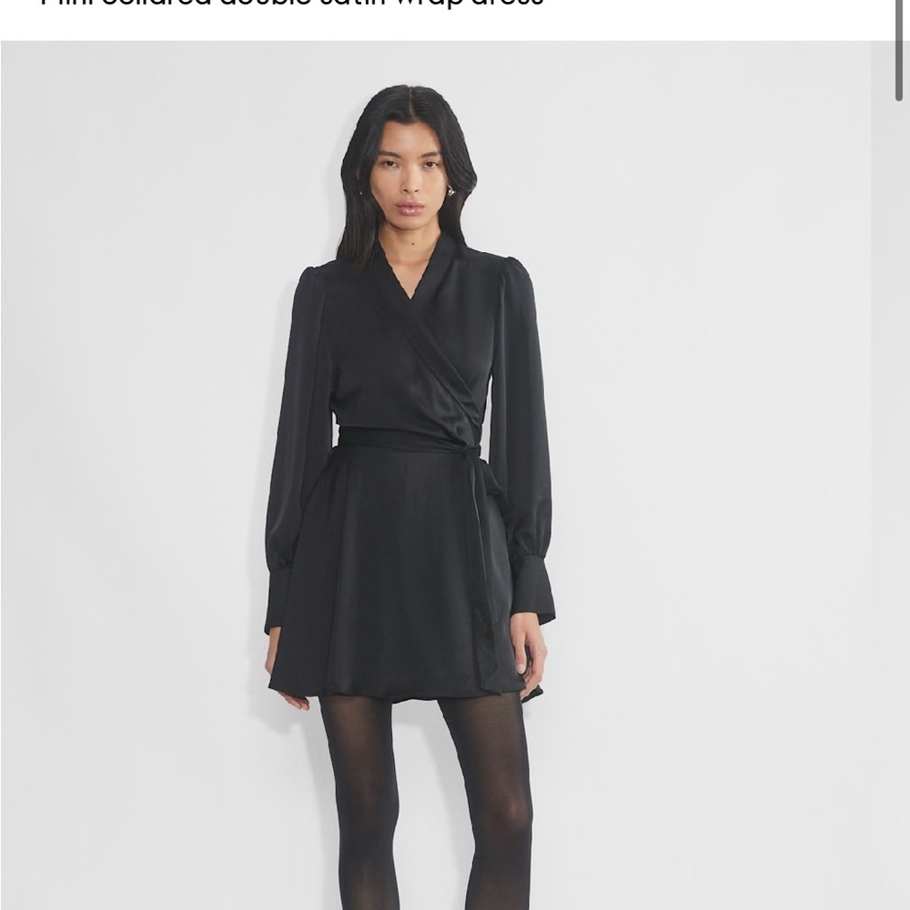 Worn once!! This season Black Satin Wrap Dress